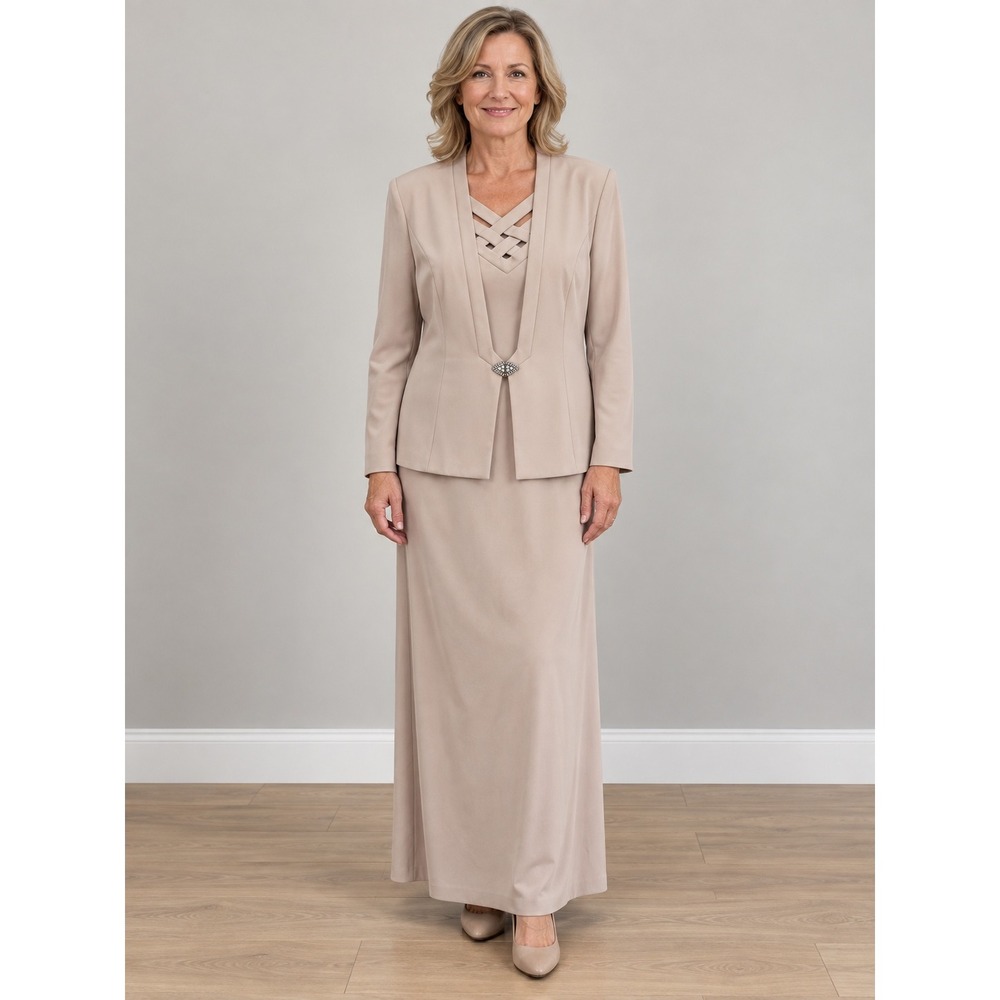 Karen Miller New York Size 18 Blush Maxi Dress Jacket Set Rhinestone Formal